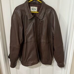 Classic Brown Leather Bomber Jacket